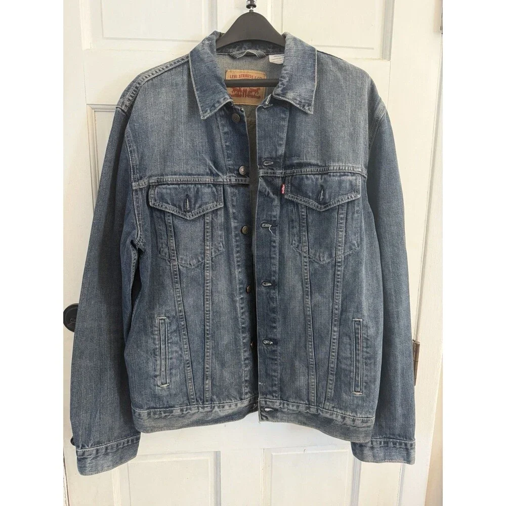 Levi Denim Jacket Western 4 Pocket Light Wash Trucker Workwear XL